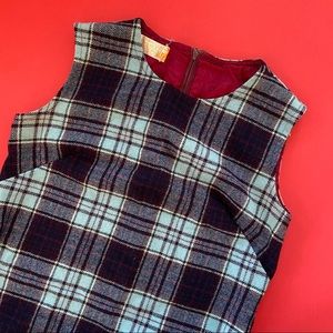 Vintage 60s Blue Plaid Sleeveless Virgin Wool Pinafore Dress